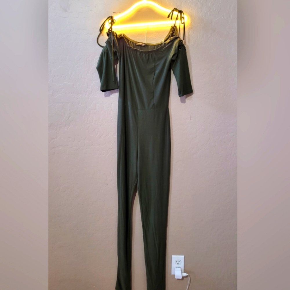 Olive off the shoulder jumpsuit